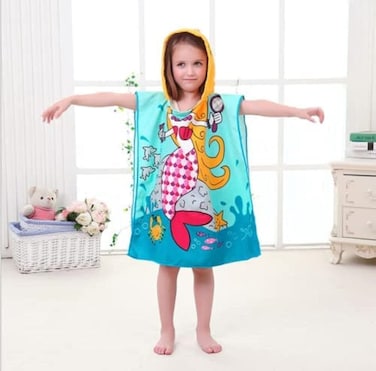 Cutie cute Kids Hooded Beach Swim Pool Bath Towel Poncho for Age 4-10 Years Multi-use - Mermaid small