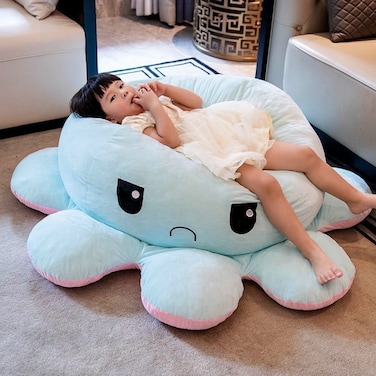 Cutie cute Extra Large Size Reversible Big Octopus Plushie Huggable and Soft Sensory Fidget Toy Stuffed Animals That Show Your Mood - Gift for Kids and Adults Blue-Pink 90cm
