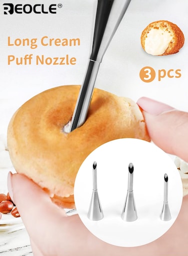 3PCS Metal Piping Tips with 3 Different Sizes 304 Stainless Steel Icing Nozzles with Durability Design for Cake Cupcake Decorating Baking Kitchen Use