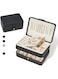 BUTI4WLD Travel Jewelry Box, PU Leather Small Jewelry Organizer for Women Girls, 2 Layers Portable Travel Jewelry Case for Stud Earrings, Rings, Necklaces, Bracelets (Black+Small)