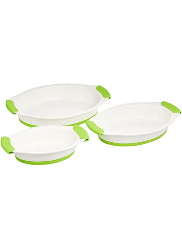 Opalina Ceramic Dual Toned Oval Tray Set - 3 Pieces - Multi Color