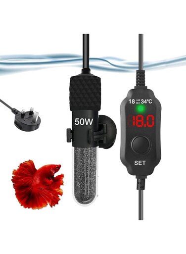 AquaFalcon Adjustable 50W Aquarium Heater Submersible Fish Tank Heater Super Short Aquarium Heater with LED Digital Display Thermostat, for Tanks 5-10 Gallons