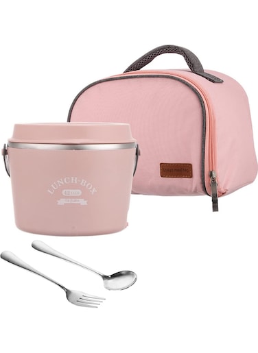 Electric Lunch Box with Fork Spoon and Carry Bag，1.2L Electric Stainless Steel Lunch Box Lunch Container，Leakproof Lunch Heating Bento Box for Kids Adults Home, Office, School, Travel (Pink)