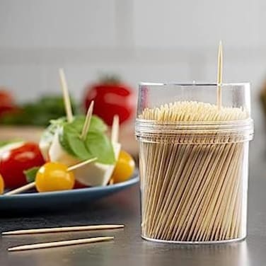 Bamboo Toothpicks &ndash; Food-Grade Wooden Picks, Splinter-Free, Eco-Friendly Cocktail Sticks for Appetizers, Fruit, BBQ &amp; Dental Use with Storage Container