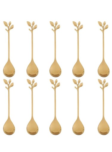 Stainless Steel Leaf Coffee Spoon 10 Pack Creative Tableware Dessert Spoons Stirring Mixing Sugar Stir Ice Cream Teaspoon Set (gold)