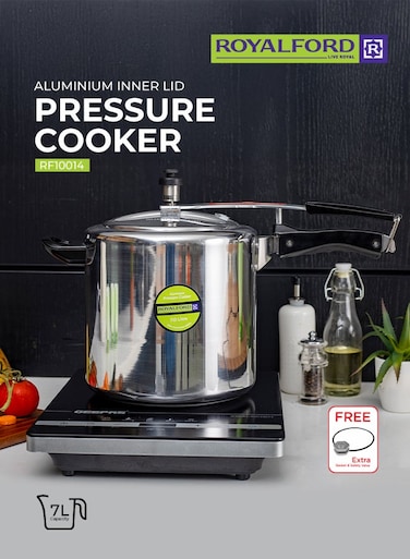 7L Aluminium Inner Lid Pressure Cooker &acirc;&euro;&ldquo; Extra Gasket, Safety Valve &amp; Highly Durable Virgin Aluminium, Comfortable Handles For Easy Lifting Silver 7Liters