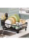 Iron Dish Drying Rack with Drainboard Dish Drainers for Kitchen Counter Sink Adjustable Spout Dish Strainers with Utensil Holder and Knife Slots