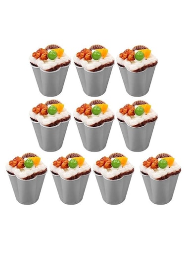Pudding Cup Mold, 10 Pcs Individual Molds Egg Tart Molds Reusable Pudding Cups Chocolate Molten Pans Aluminum Cupcake Cake Cookie Mold (Flower)
