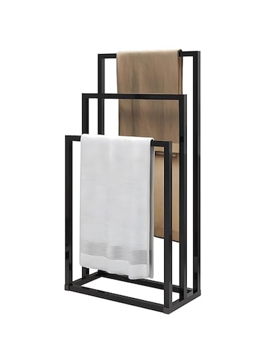 Marsal 3 Tiers Free Standing Metal Towel Rack,34 in Height Floor Bath Towel Holder,Stand Bathroom Accessories Organizer for Bathroom Storage &amp; Hand Towels,Washcloths,Next to Tub or Shower(Black)