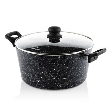 USA Casserole with Lid 28CM - Pressed Aluminium, Black Marble, Non-Stick Lightweight Cookware for Healthy Cooking, Non-Stick Coating Cookware, Durable &amp; Easy to Clean
