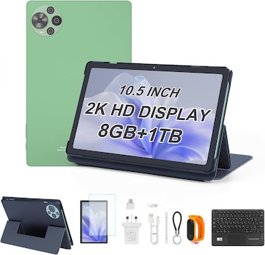 C idea CM10500 Plus 10.5" Tablet, Android 14, 8GB RAM 1TB ROM, Dual 5G LTE SIM, 2K 1200x2000 Display, 10000mAh Battery, Green