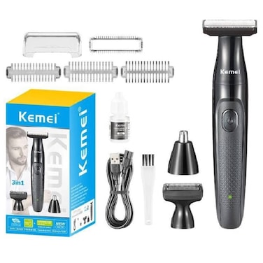 KEMEI KM-114 Proffessional Design 3 in 1 Electric Multi Function Grooming Set, One Blade Trimmer, Reciprocating Shaver and Nose Trimmer, IPX5 WaterProof