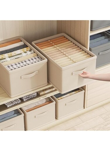 BIOPLJ 9Grids Foldable Closet Organizers, Washable Compartment Storage Bins, Jeans Drawer Organizers for Clothing, Storage Box for Clothes, Socks, Underwear (beige)