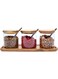 Stephanie Imports Set of 3 Glass Condiment Spice Jars With Bamboo Lids, Spoons and Tray