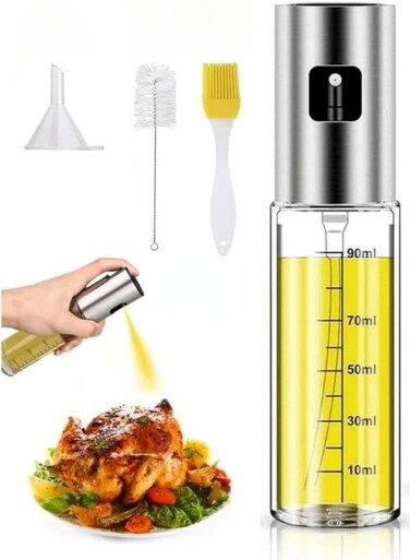 GLOBAL Premium Oil Sprayer Dispenser Set &acirc;&euro;&ldquo; 100ml Glass Bottle with Funnel &amp; Cleaning Brush &acirc;&euro;&ldquo; Ideal for Air Fryer, BBQ, Salad, Baking, and Cooking
