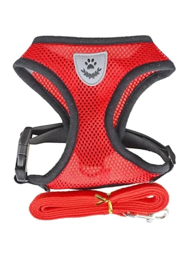 Dog Cat Harness and Leash Set, Soft Breathable No Pull Adjustable Mesh Pet Harness, Keeps Pets Cool and Cozy Multicolor Vest (Red, XL)