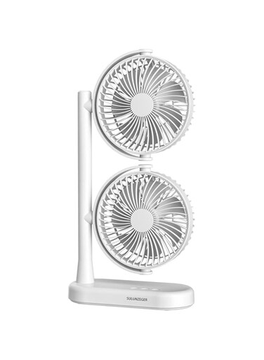 SULUNZEGER Desk Fan, Rechargeable Tower Fan Standing with Dual Adjustable Circulation Fans, USB Powered Desktop Air Cooler with 360&deg; Rotation and 3 Speeds for Home Office Bedroom Room (single column)