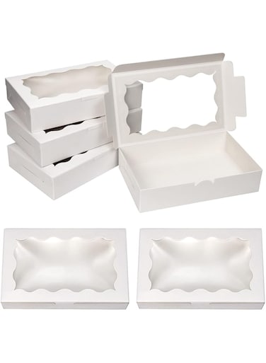BILLIOTEAM 30 Pack White Kraft Cookie Box with Clear Window,Premium Small Paper Gift Box Container for Dessert Pastry Candy Packaging,Wedding,Party,Christmas,Birthday,Baby Shower(7" x 4 3/8" x 1 1/2")