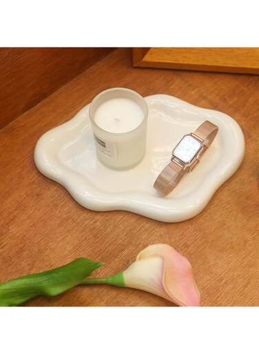 CCINPPY Ceramic Jewelry Tray Trinket Dish, Decorative Cloud Vanity Key Tray for Women, Ring Holder Dish, Cute White Jewelry Plate Bowl Room Decor Aesthetic, Birthday Mother's Day Christmas Gift