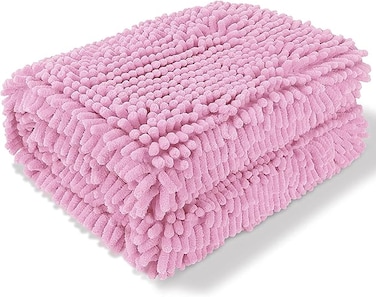 Dog Towel Ultra Absorbent Super Shammy with Hand Pockets, Quick Dry Soft Microfiber Chenille Material Pet Bath Towels for Large, Medium, Small Dogs and Cats - Durable (60&times;85cm, Pink)