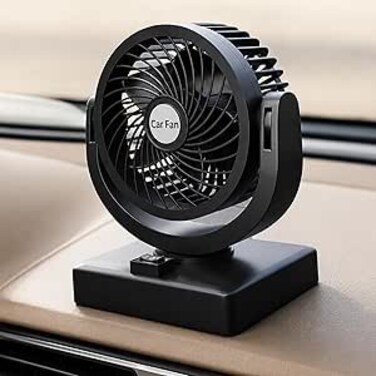 AUTO FAMILY Portable Head Car Fan &ndash; 360&deg; Adjustable Dashboard &amp; Windshield Cooling Fan, Car Suction Cup Fan, USB Powered Auto Air Circulator, Quiet Strong Airflow Cooling Fan (Car Cooling Fan)