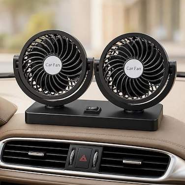 AUTO FAMILY Portable Head Car Fan &ndash; 360&deg; Adjustable Dashboard &amp; Windshield Cooling Fan, Car Suction Cup Fan, USB Powered Auto Air Circulator, Quiet Strong Airflow Cooling Fan (Car Dual Fan)