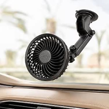 AUTO FAMILY Portable Head Car Fan &ndash; 360&deg; Adjustable Dashboard &amp; Windshield Cooling Fan, Car Suction Cup Fan, USB Powered Auto Air Circulator, Quiet Strong Airflow Cooling Fan (Suction Cup Fan)