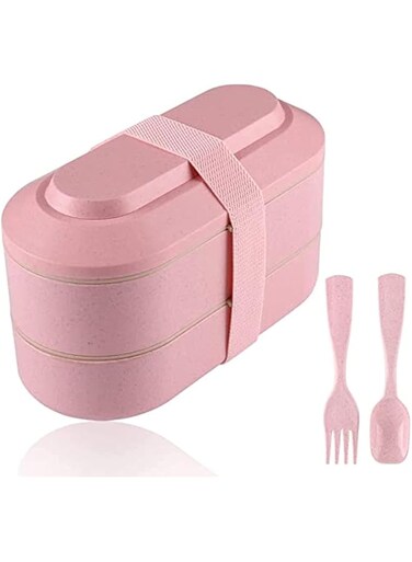 KASTWAVE Versatile Stackable Bento Lunch Box Set with Utensils &amp; Sealing Strap - BPA-Free, Microwave &amp; Dishwasher Safe - Perfect for Kids &amp; Adults - Ideal for School, Work &amp; Travel - 2-in-1 Design