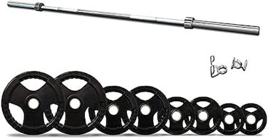 ULTIMAX Olympic Barbell Bar with Tri-Grip Rubber Plate Set for Body Pump Home Gym, Weightlifting, and Strength Training-(7 ft-100kg)