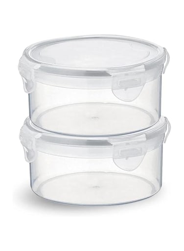 Aiwanto 2PCS Round Food Container Transparent Airtight Plastic Storage With Leak Proof Locking Lid