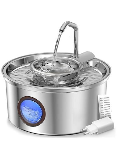 Guintray-bo Cat Water Fountain,108oz/3.2L Stainless Steel Cat Fountain and Removable Water Bowl,Pet Fountain with Water Level Window,Quiet Pump,Multi-Filter, Water Tap, Provides Flowing,for Dog Cats