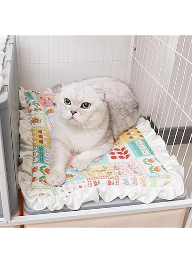 Tazweeq Cat Bed Mat, Double-Sided Usable Cat Cage Mat for Four Seasons Universal, Warm Fall and Winter Pet Mat for Sleeping Improve, Cozy and Soft Crate Mat (Colorful Rustic 57 * 43cm)