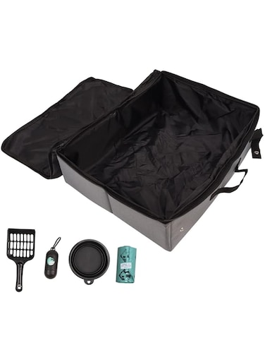 Cryfokt Travel Cat Litter Box, Portable Collapsible Cat Litter Box with Zipper Easy to Clean, Waterproof Serve Space Cat Litter Box Includes Scoop Bowl Bag Organizer Multipurpose