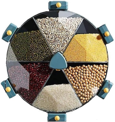 Wall-Mounted 6-Compartment Rotating Grain &amp; Dry Food Dispenser &acirc;&euro;&ldquo; Airtight Sealed Storage, One-Click Portioning, Space-Saving Kitchen Organizer for Rice, Beans, Cereals, Grains