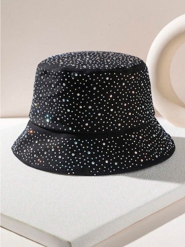 Women's Sparkling Rhinestone Bucket Hat &ndash; Fashionable Sun Protection, Black