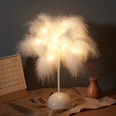 Feather Table Lamp DIY Warm Light LED with Batteries, White