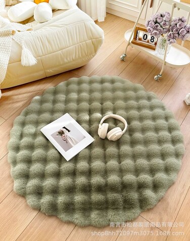 سجادة أرضية مستديرة من فراء الأرنب - سجادة قطيفة ناعمة لغرفة المعيشة وغرفة النوم، (مقاس - 90 سم)