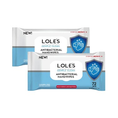 LOLE'S&nbsp;Gentle Clean Antibacterial Wet Wipes, Pack of 2 x 72 Wipes
