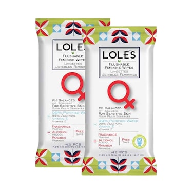 LOLE'S&nbsp;Feminine Flushable Wet Wipes, Pack of 2 x 42 Wipes