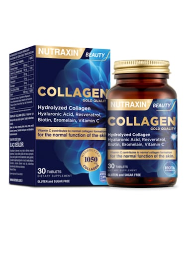 Nutraxin Beauty Gold Collagen Containing Hyaluronic acid, Biotin, Vitamin C supports Skin Moisturization, Elasticity and reduces Wrinkles 30 Tablets