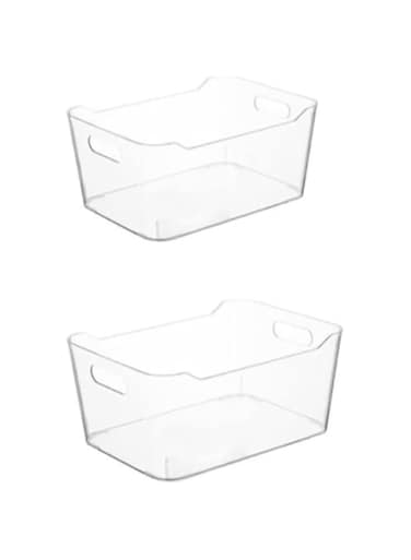 KASTWAVE Versatile Clear Plastic Storage Trays Set of 2 for Kitchen, Bathroom, Desk and Makeup Organization
