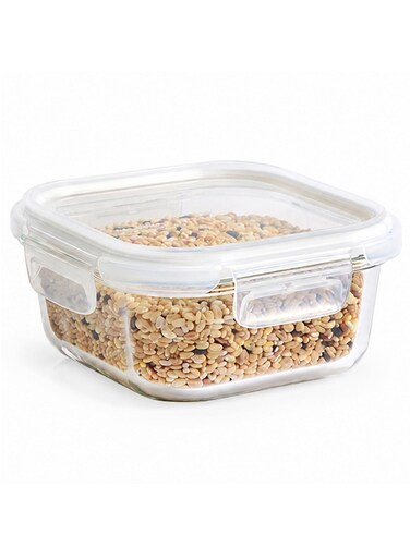 LocknLock Stackable Tempered Glass Square Food Container 520ml Airtight with 4-Side Locking Lid, Microwave, Freezer &amp; Dishwasher Safe, Stackable Glass Storage for Meal Prep &amp; Leftovers