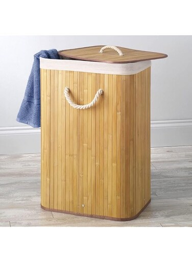 EETU Large Laundry Handles laundry Basket,Cotton Rope Laundry Hamper,Storage Basket Bamboo Woven Basket,Dirty Clothes Hamper Organizer,Foldable Multi-function Storage Basket with Lid (Yellow)