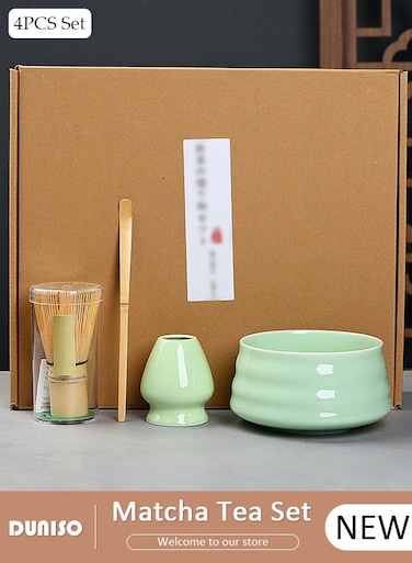 Matcha Tea Set, 4pcs Matcha Whisk Set,Japanese Matcha Tea Set ,Traditional Scoop, Matcha Bowl, Ceramic Whisk Holder,Traditional Matcha Tool Set for Matcha Tea Ceremony