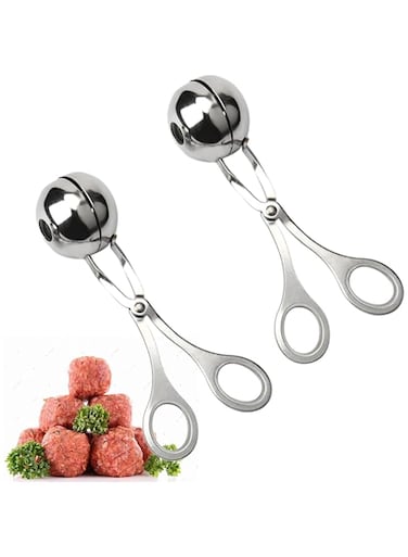 4basix 2 PCS None-Stick Meat Ballers, Stainless Steel Meat Baller Tongs, Cake Pop Meatball Maker Ice Tongs, Cookie Dough Scoop for Kitchen, Kitchen Gadgets Kit with Anti-slip Rings(1.38" and 1.85")