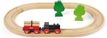 BRIO Little Forest Train Set &ndash; 12‑Piece Starter Kit With Engine, Cargo Wagon, Logs, Trees &amp; 10 Curved Tracks &ndash; Magnetic Wooden Railway Set for Ages 2+
