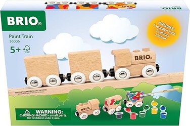 BRIO Paint Train &ndash; Customisable Wooden Toy Train With Brush &amp; 5 Acrylic Paints &ndash; Creative DIY Train Set for Kids &ndash; Compatible With BRIO World &ndash; Ages 5+