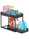 Under Sink Organizers and Storage Pull Out Sliding Drawer,2 Tier Kitchen Under The Sink Organizer Under Bathroom Sink Shelf Storage Rack, 4 hooks, Multi-purpose Storage Shelf (BLACK)