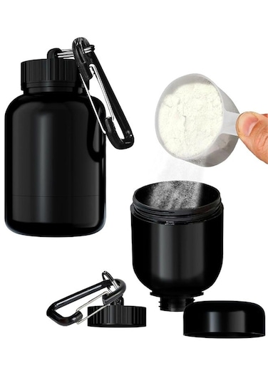 Pcs Protein Powder Container, Protein Powder Travel Container, Protein Powder Container to Go, Pre Workout/Gym Supplemen Keychain (Black, 100ml)