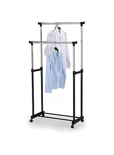 Double Pole Moveable Adjustable Easy to Assemble Cloth Hanging Rack with Wheel